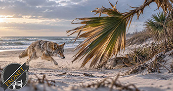 Image of a wolf and a palm leaf